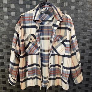 Zara Wool Blend Plaid Jacket Coat long sleeve Size Small